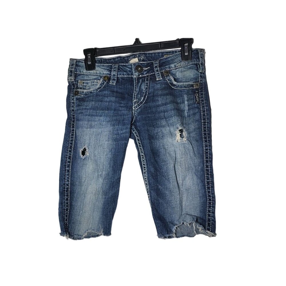 Silver Jeans Twisted Bootcut Reworked‎ Denim Blue Jean Bermuda Shorts Size 26